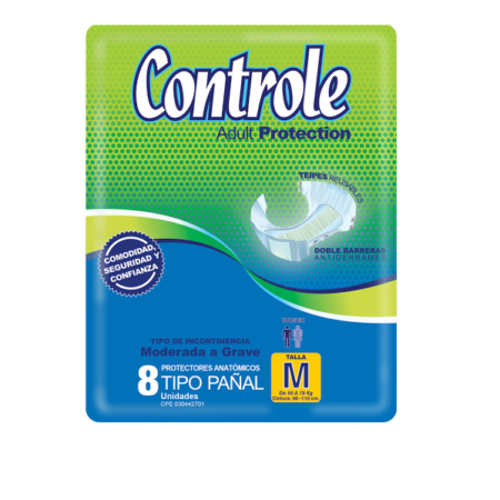PAÑAL CONTROLE INCONTINENCIA ANATOMICO MEDIANO X 8 UNID