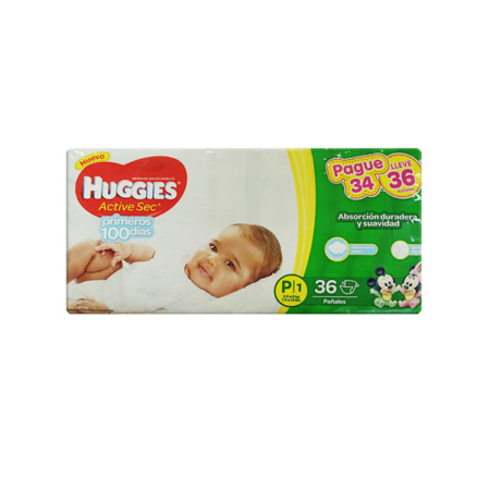 PAÑALES HUGGIES TALLA P X 36 UNIDADES