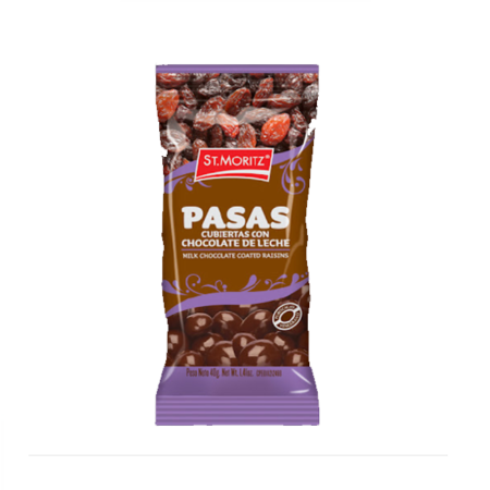 PASAS CON CHOCOLATE ST MORITZ X 85 GR