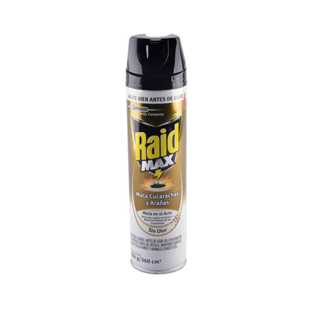 INSECTICIDA RAID MAX MATA CUCARACHAS Y ARAÑAS AEROSOL 360 CC